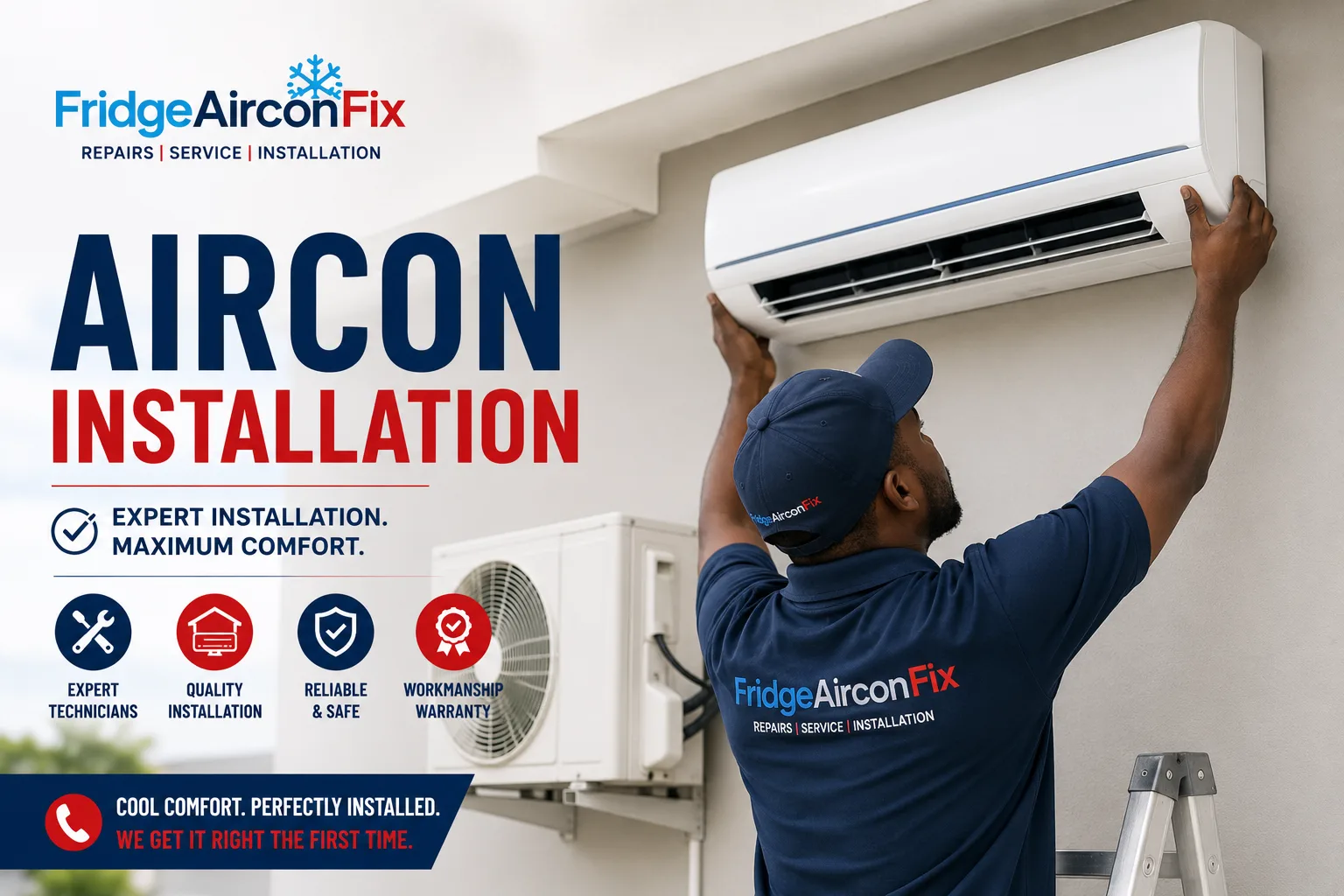 New mid-wall split air conditioner installed and being commissioned in a Cullinan home